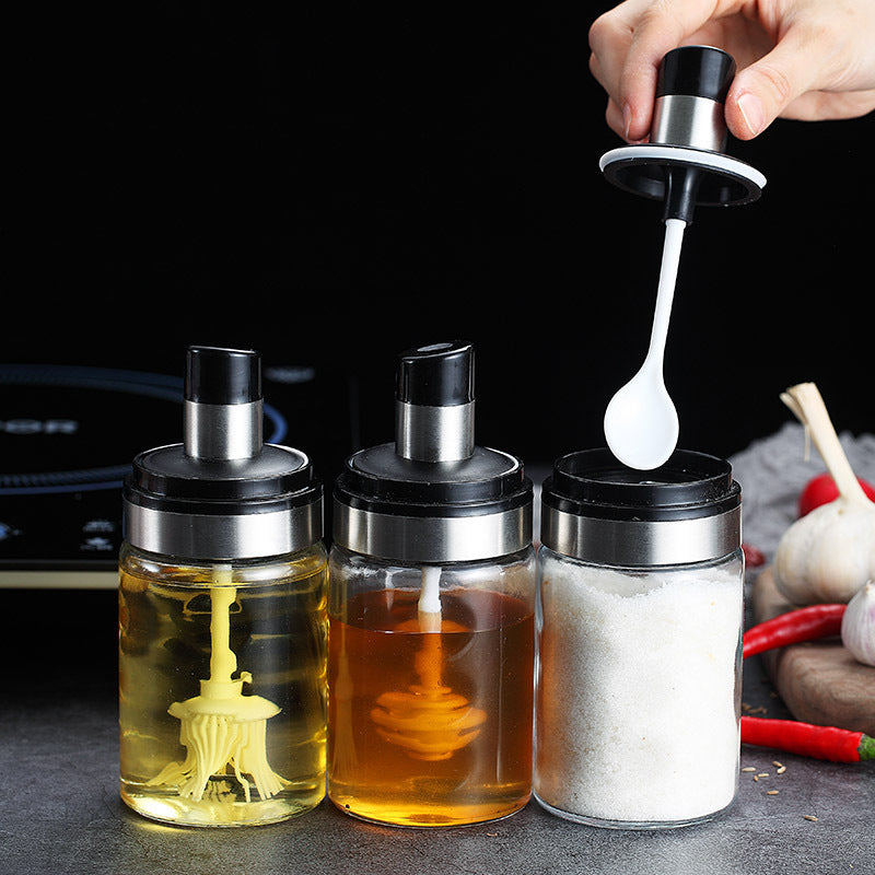 Glass salt shaker storage spoon