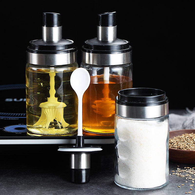 Glass salt shaker storage spoon